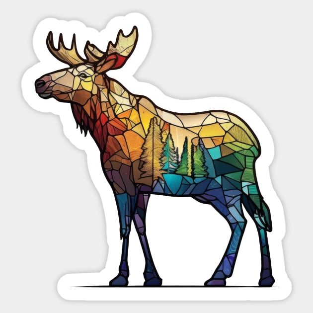 Moose Animal Portrait Stained Glass Wildlife Outdoors Adventure Sticker by Cubebox